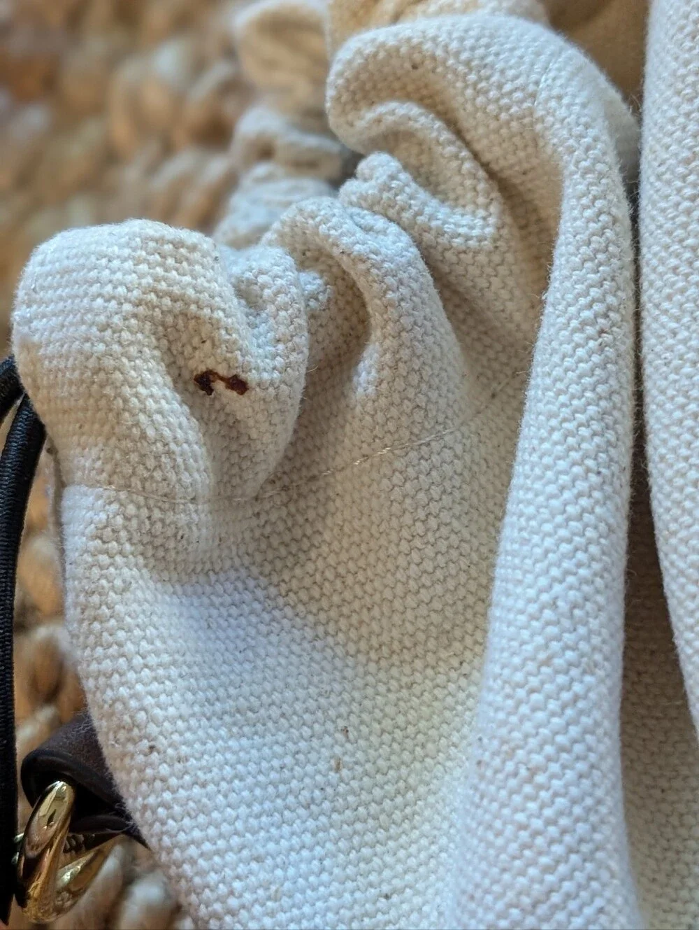 Calvin Klein Brown and Cream Canvas Drawstring Crossbody Bucket Bag Equestrian